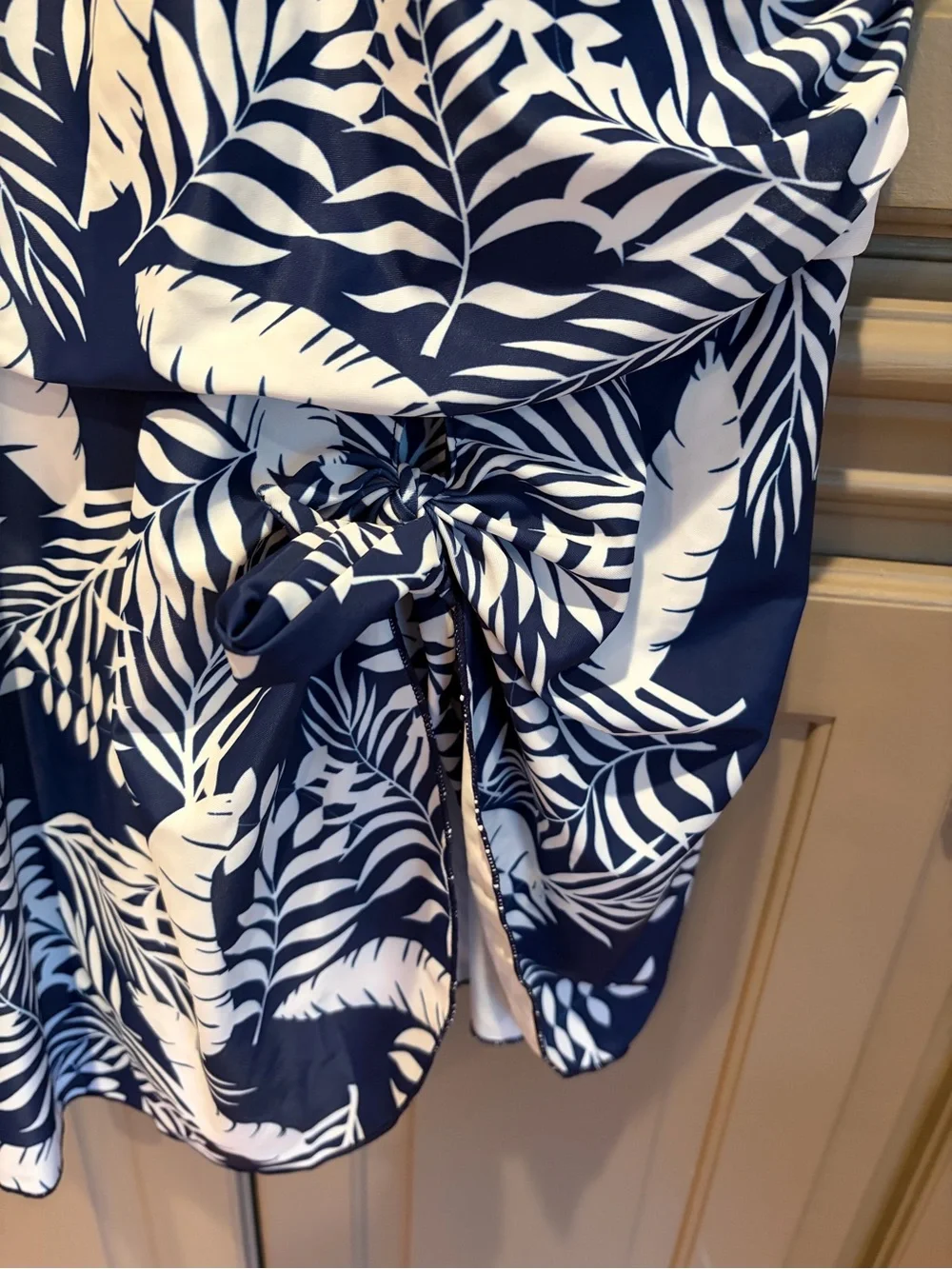 Navy & White Tropical Leaf One-Piece Swim Dress - Picture 6 of 7